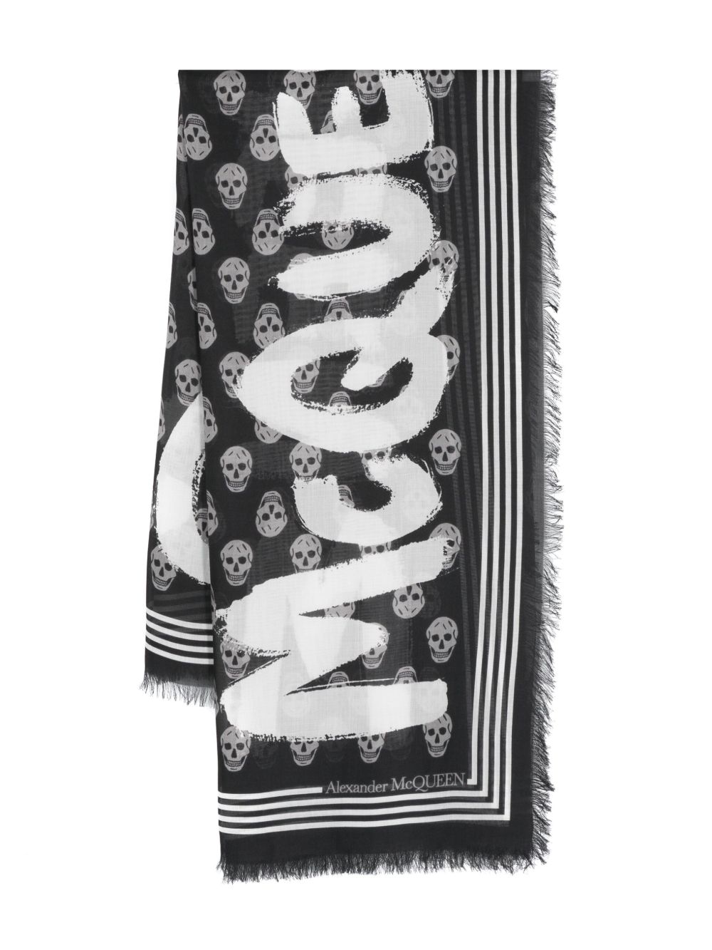 Alexander McQueen 骷髅头印花logo围巾 - 黑色