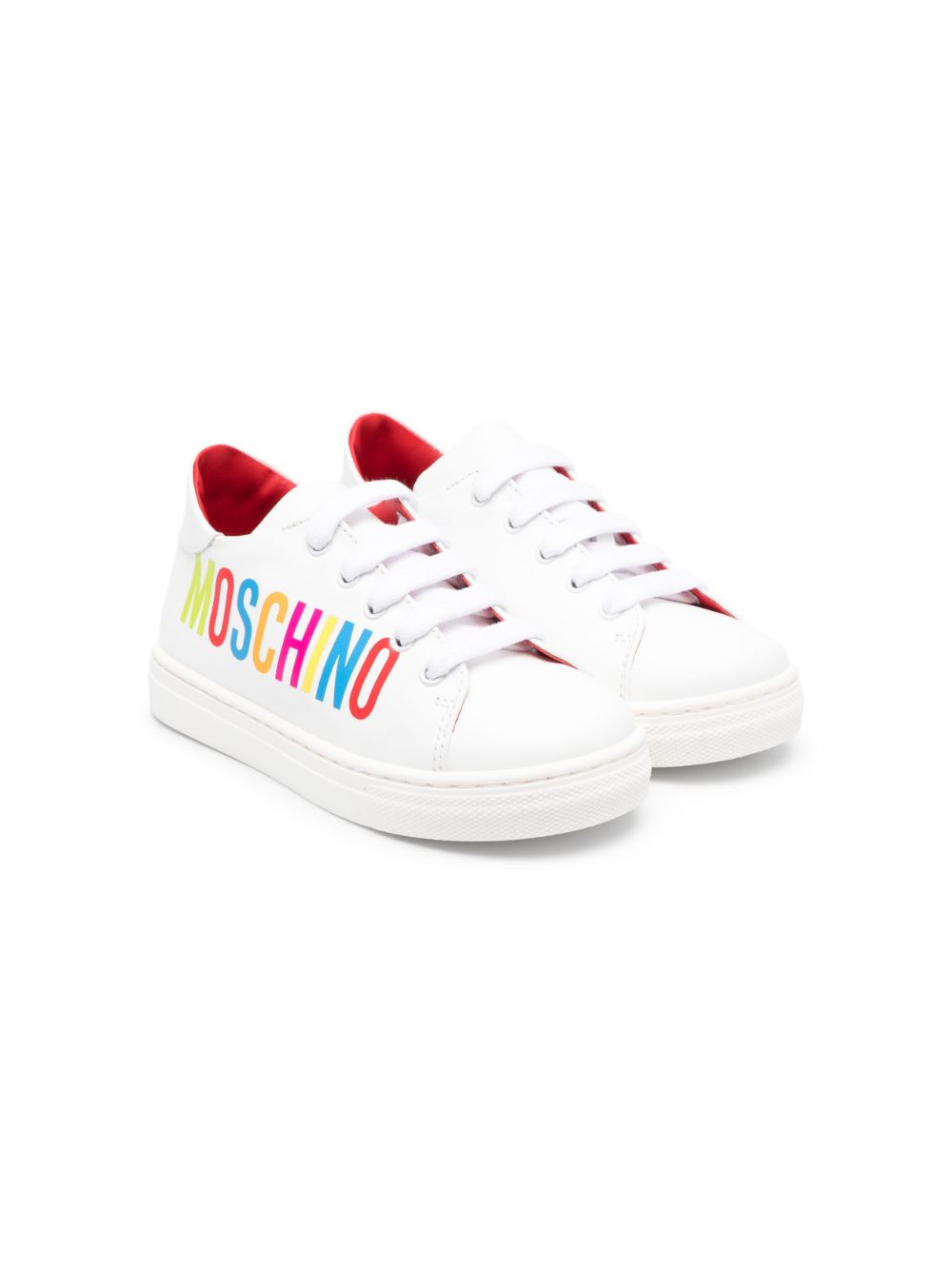 Moschino Kids logo印花皮质运动鞋 - 白色