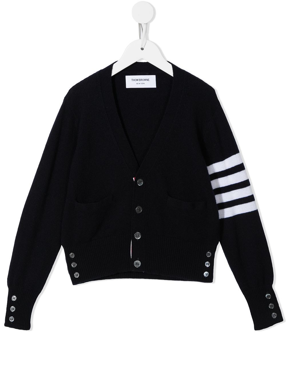 Thom Browne Kids 四条纹V领开衫 - 蓝色