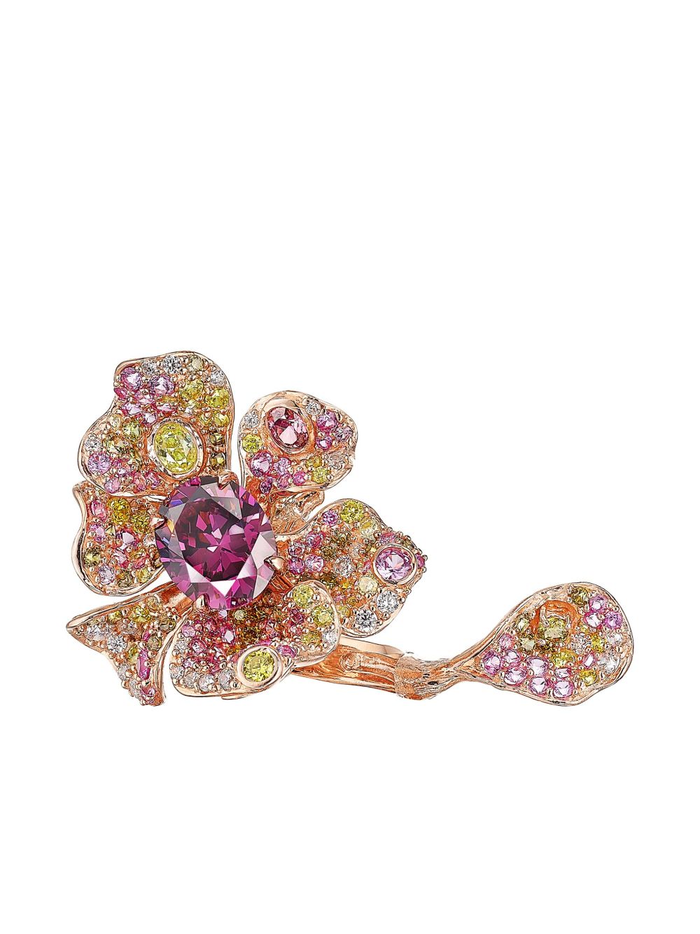 Anabela Chan 18K镀玫瑰金纯银 Tourmaline Peony 祖母绿钻石戒指 - 粉色