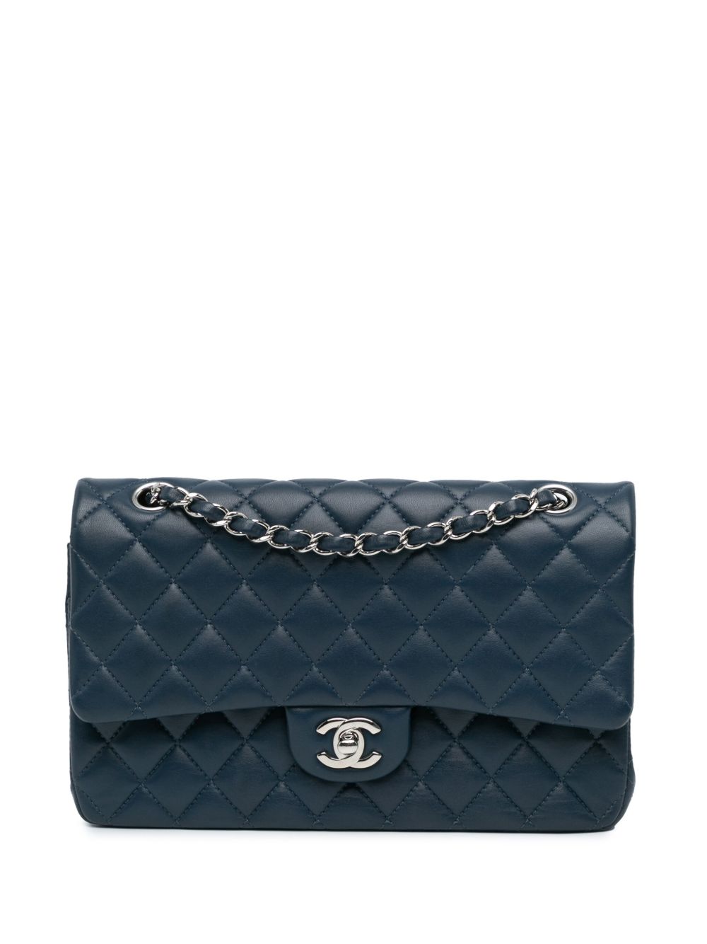 CHANEL Pre-Owned Classic Double Flap 中号小羊皮单肩包（2018年典藏款） - 蓝色