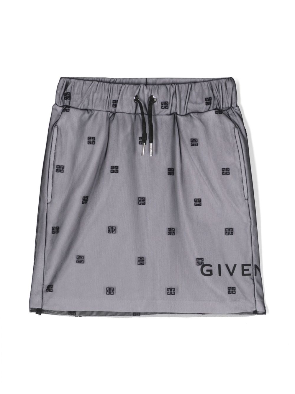 Givenchy Kids 4G 图案网纱分层式棉半身裙 - 黑色