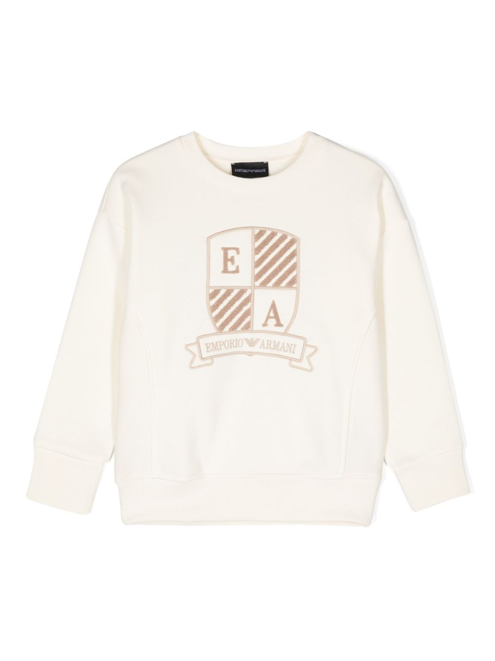 Emporio Armani Kids logo刺绣平纹针织卫衣 - 白色