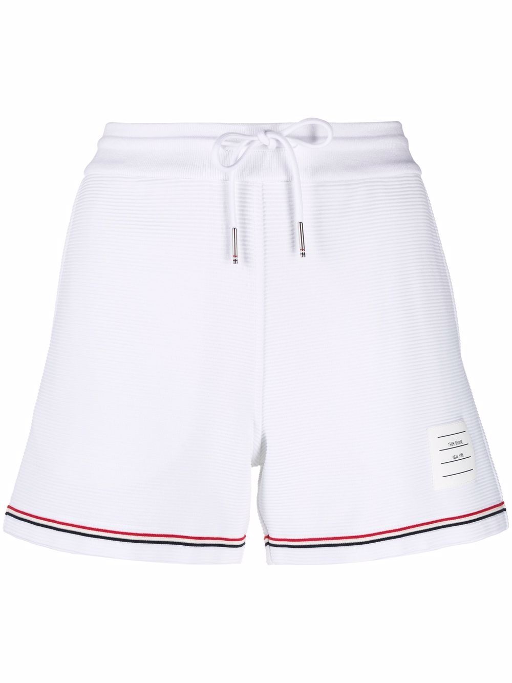 Thom Browne RWB 条纹下摆罗纹短裤 - 白色