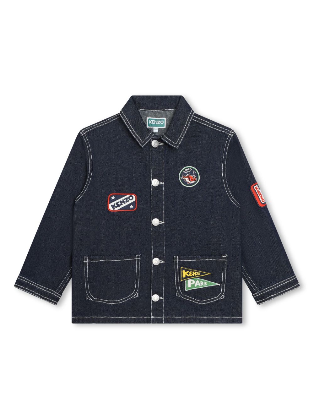 Kenzo Kids 标贴牛仔夹克 - 蓝色