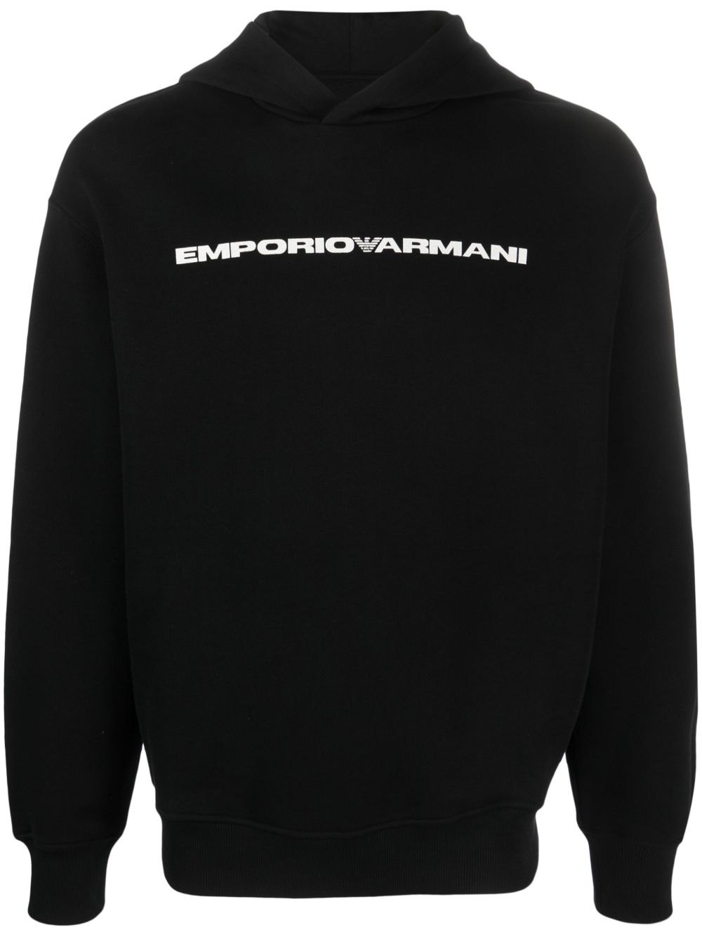 Emporio Armani logo印花棉连帽衫 - 黑色