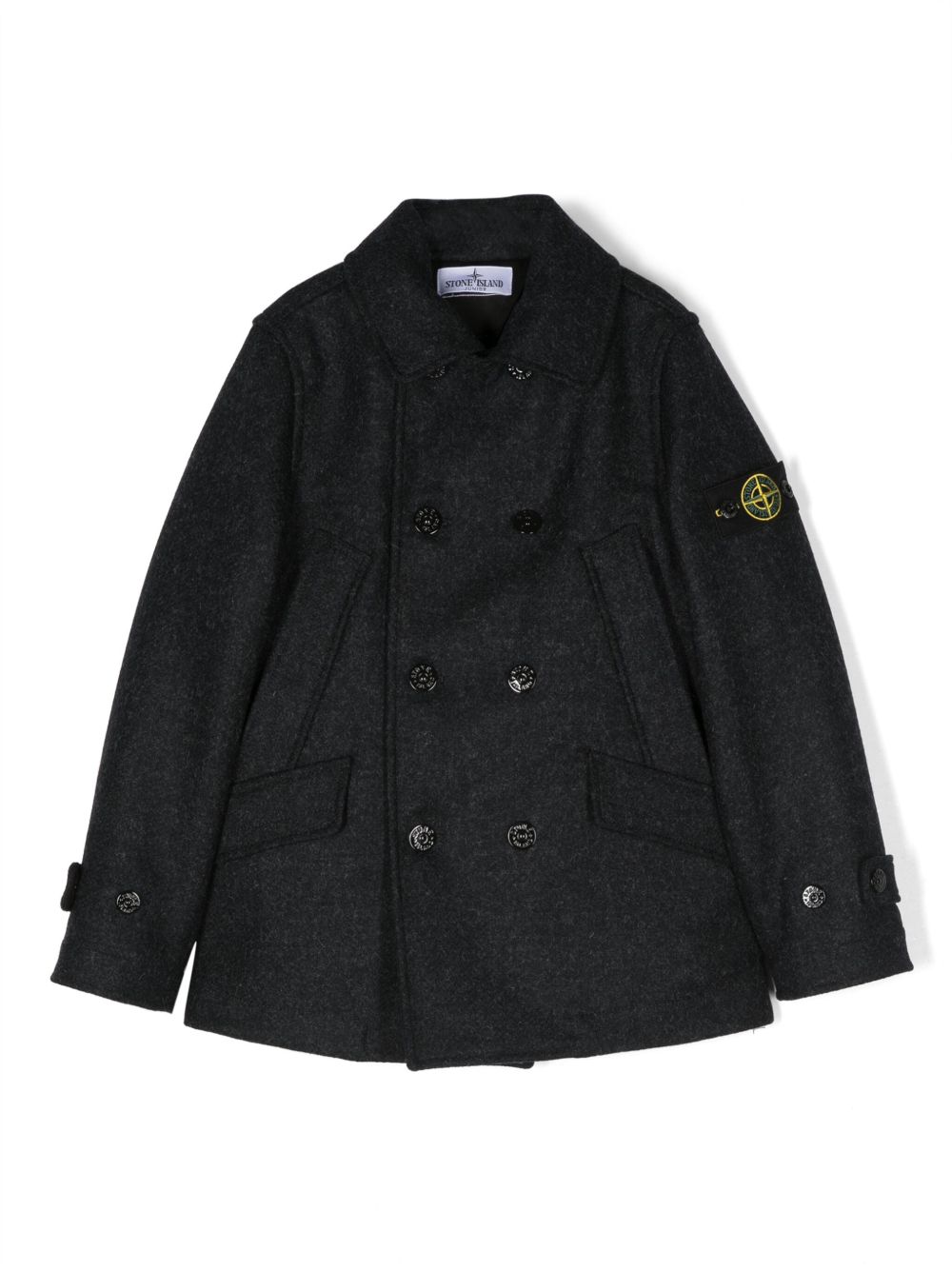 Stone Island Junior 罗盘贴花双排扣外套 - 蓝色