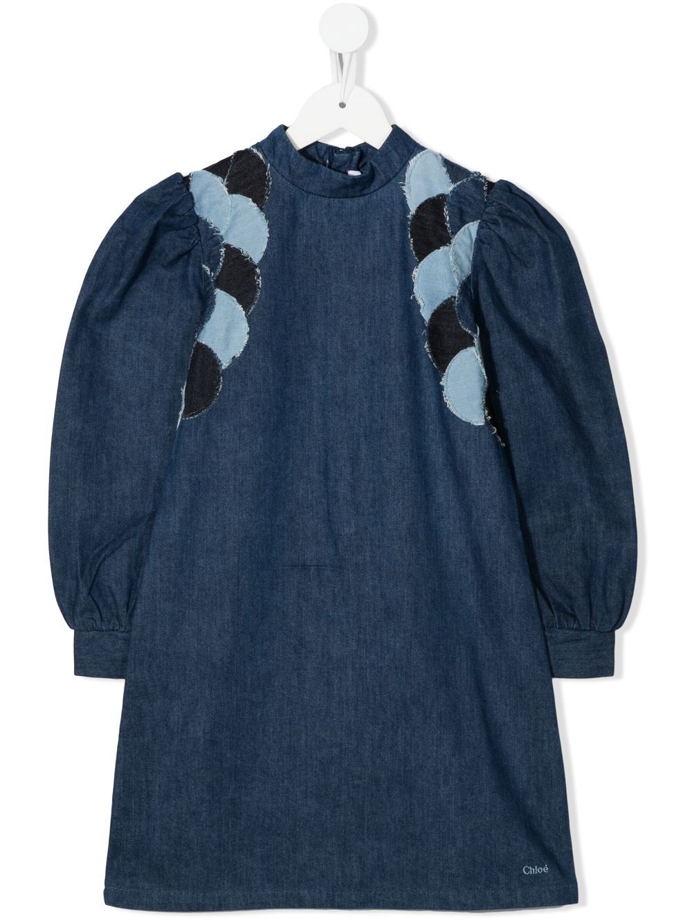Chloé Kids 贴花细节牛仔连衣裙 - 蓝色
