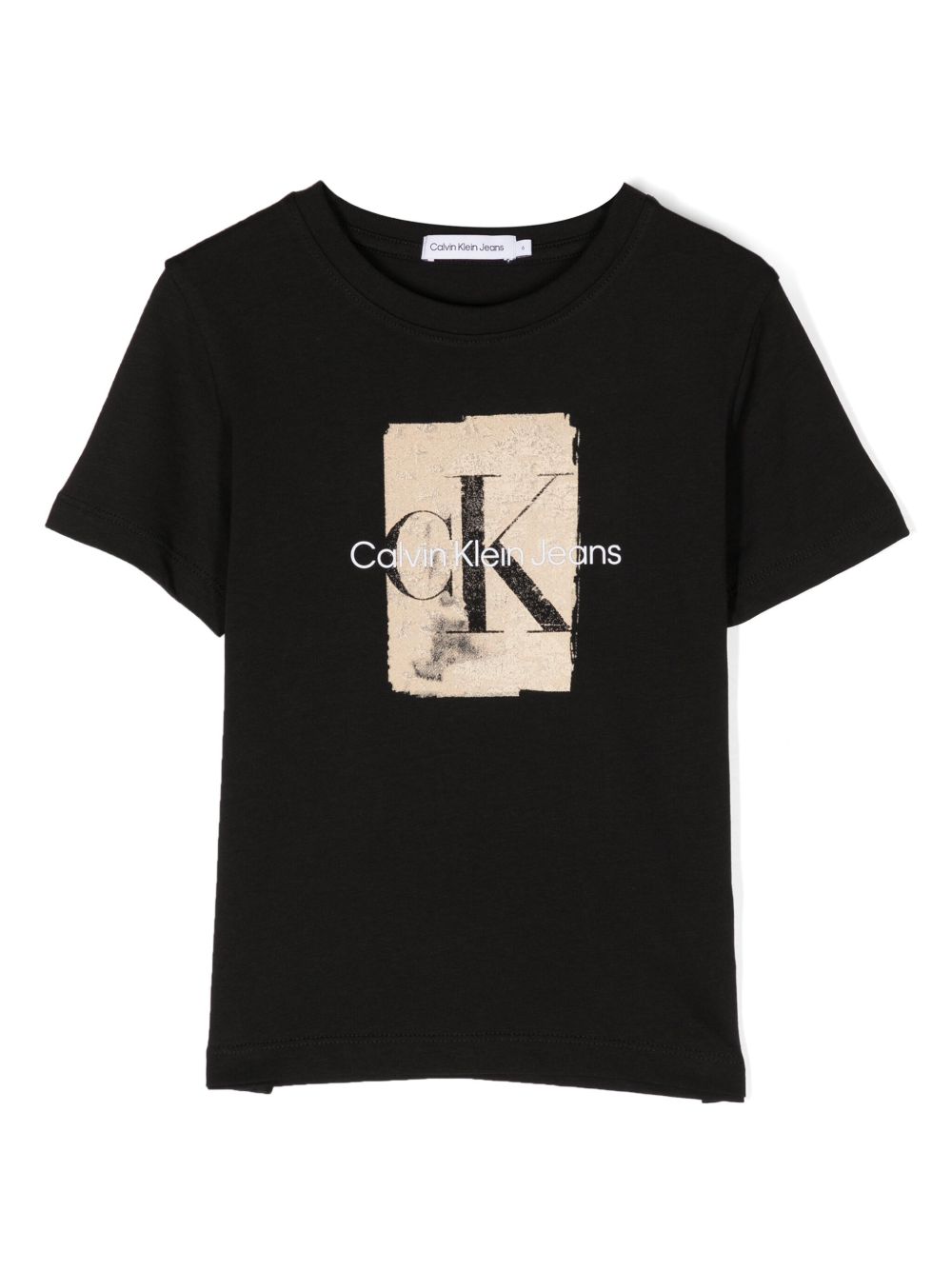 Calvin Klein Kids Second skin 印花棉T恤 - 黑色