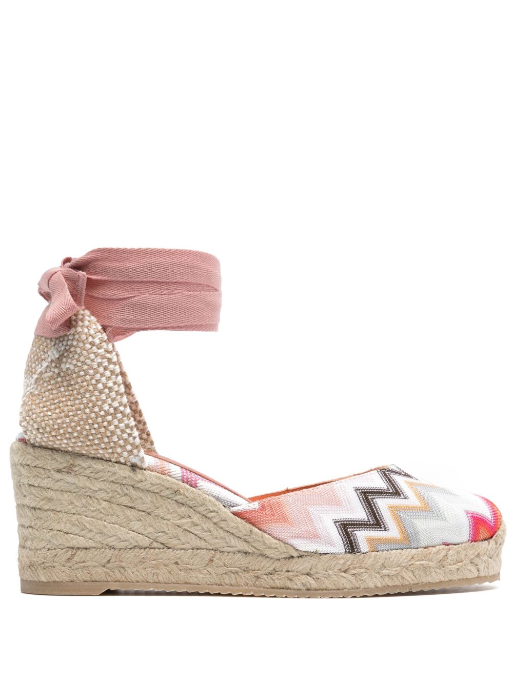 Missoni Z字形图案编织中跟草编鞋 - 中性色