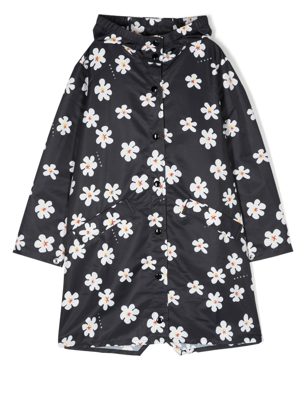Marni Kids 花卉印花连帽夹克 - 黑色