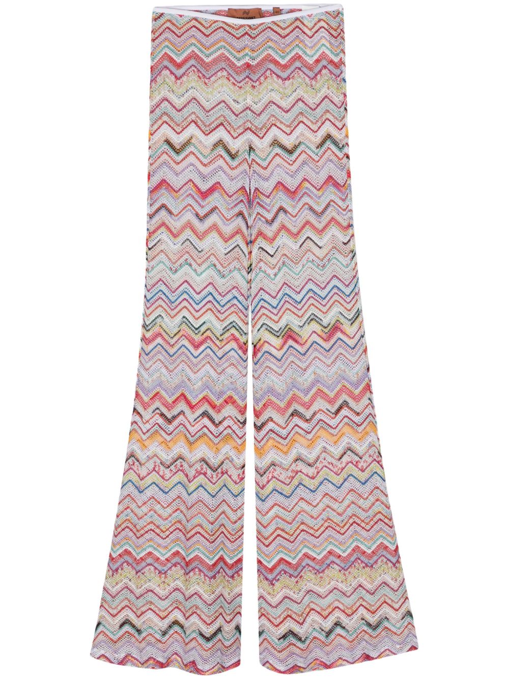 Missoni Z字形图案编织喇叭裤 - 白色
