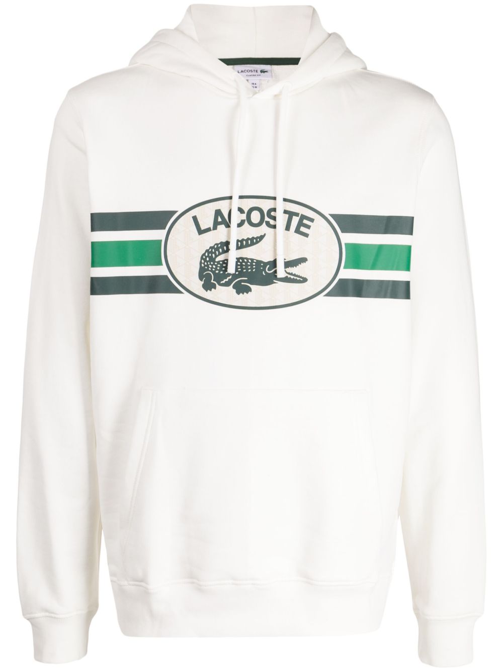 Lacoste logo印花抽绳棉连帽衫 - 白色