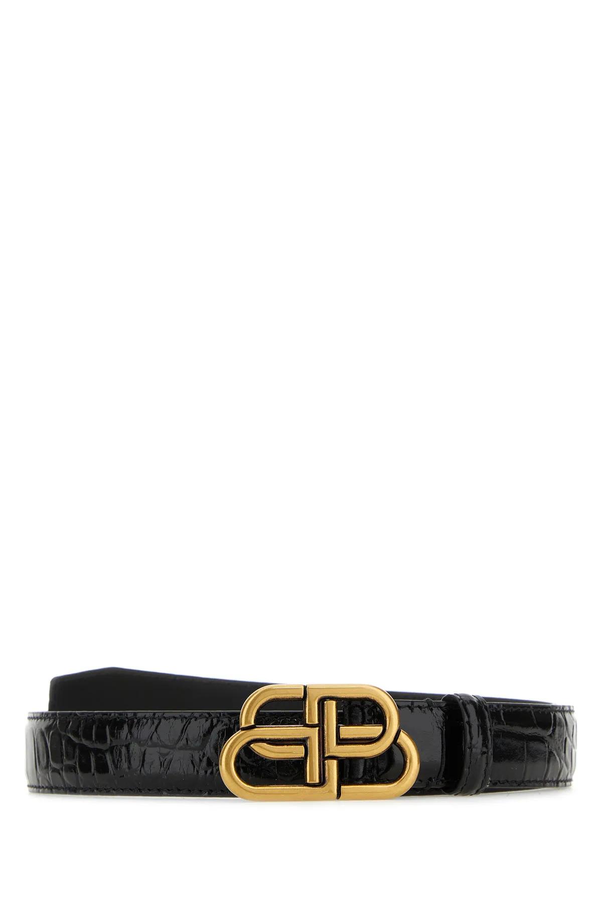 Balenciaga 黑色皮革 BB腰带