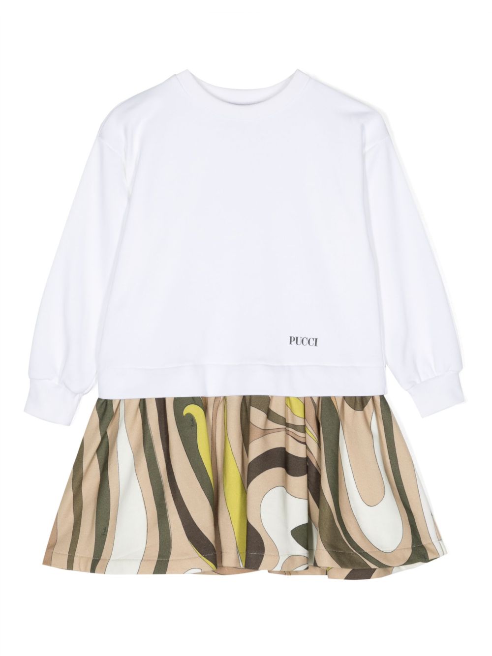 PUCCI Junior 抽象印花拼接连衣裙 - 白色