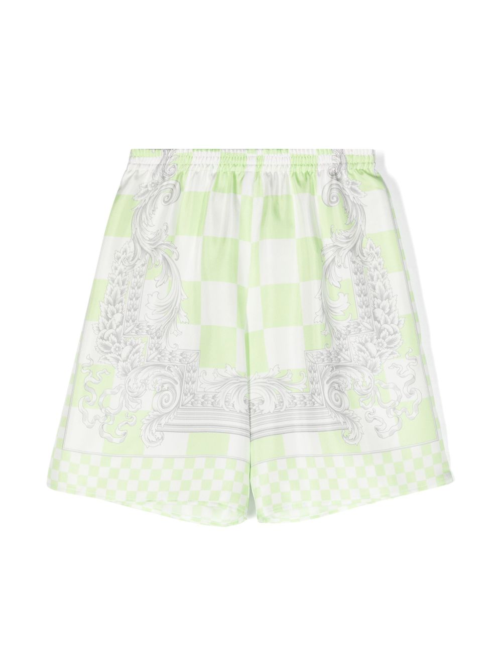 Versace Kids 格纹真丝短裤 - 绿色