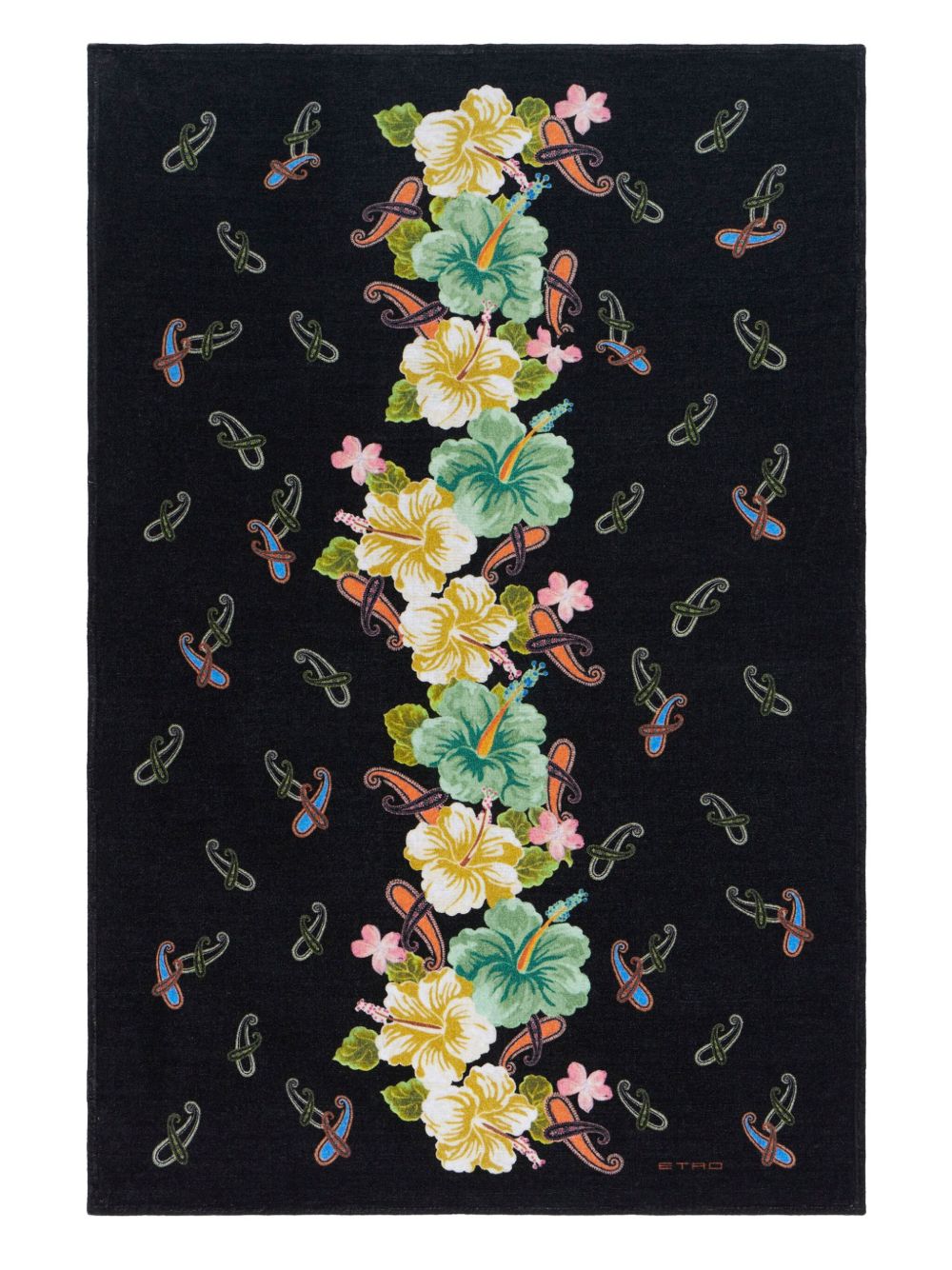 ETRO 花卉印花棉沙滩毛巾 - 黑色