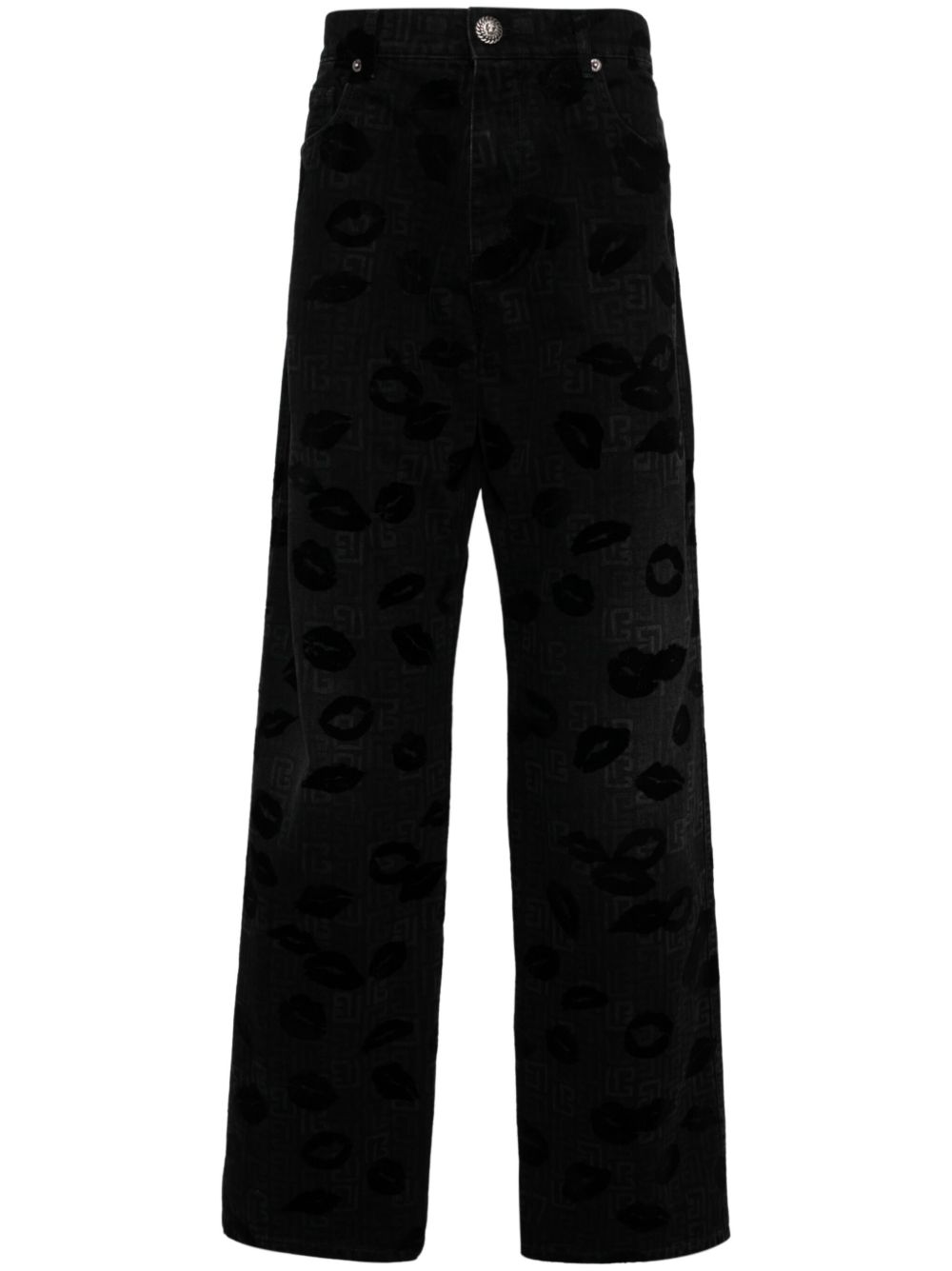 Balmain 大面积logo印花牛仔裤 - 黑色