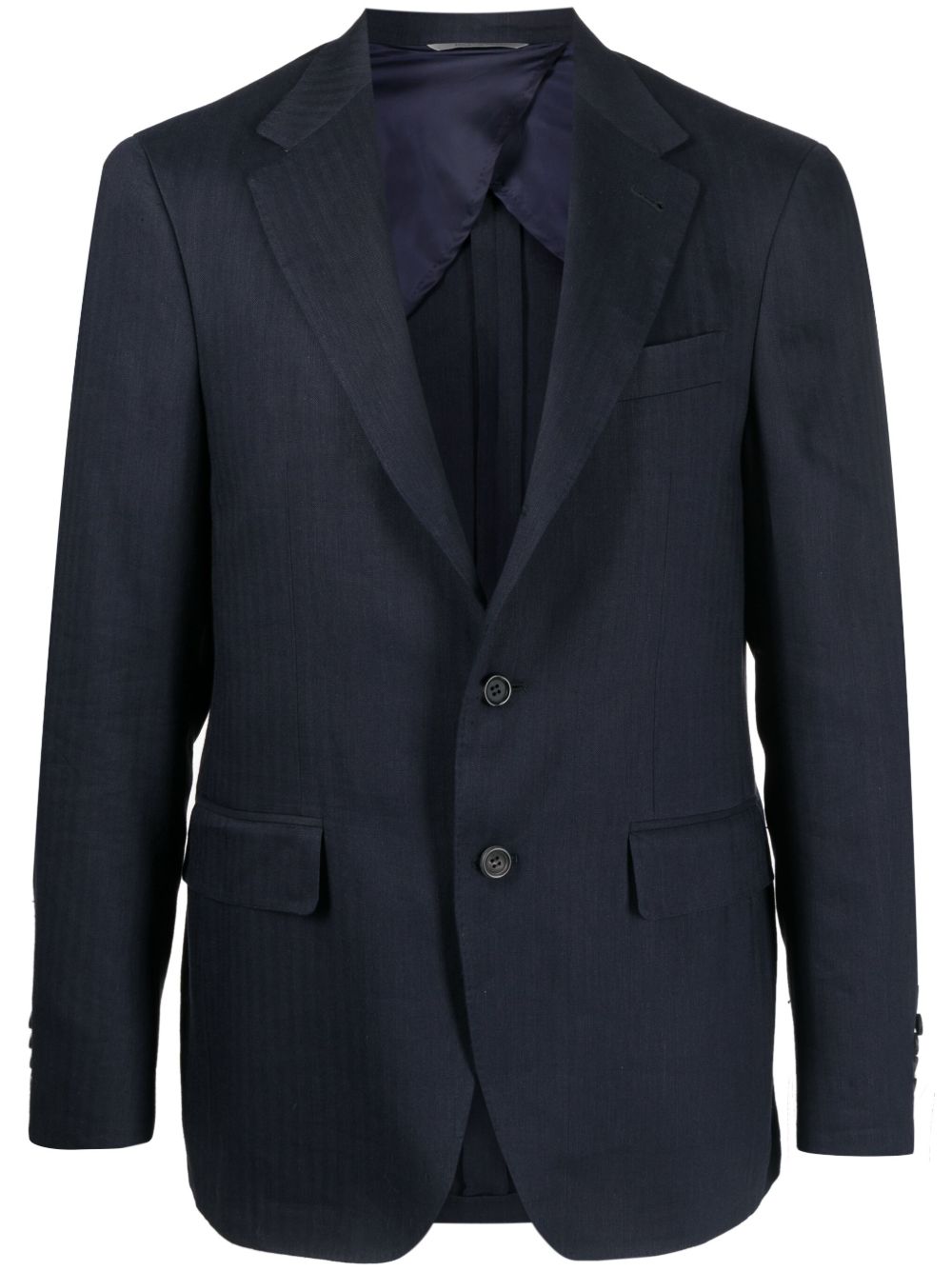 Canali 单排扣羊毛亚麻混纺西装夹克 - 蓝色