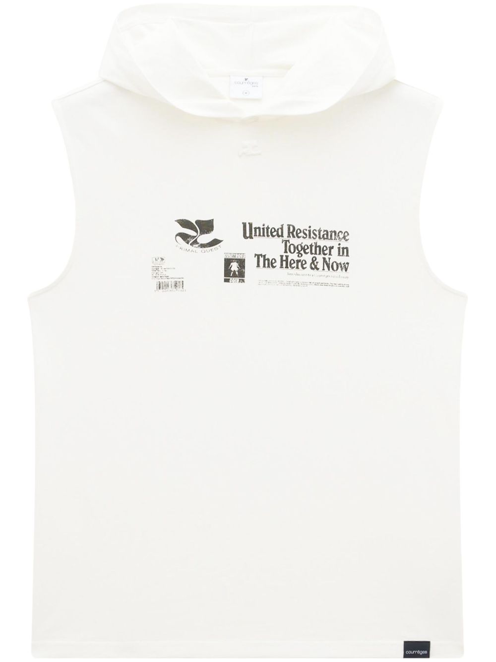 Courrèges logo 贴花无袖连帽衫 - 白色
