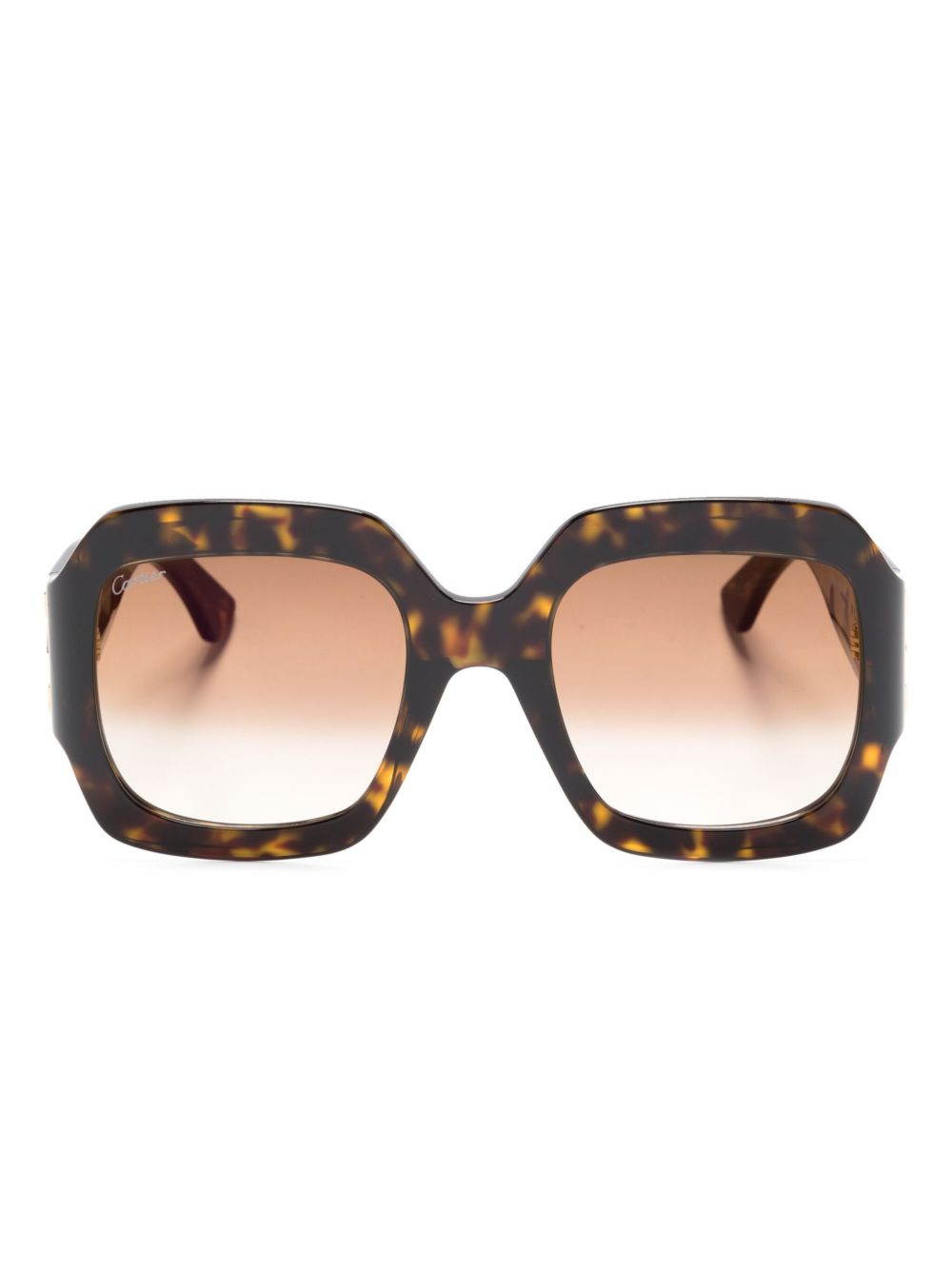 Cartier Eyewear 玳瑁纹几何形框太阳眼镜 - 褐色
