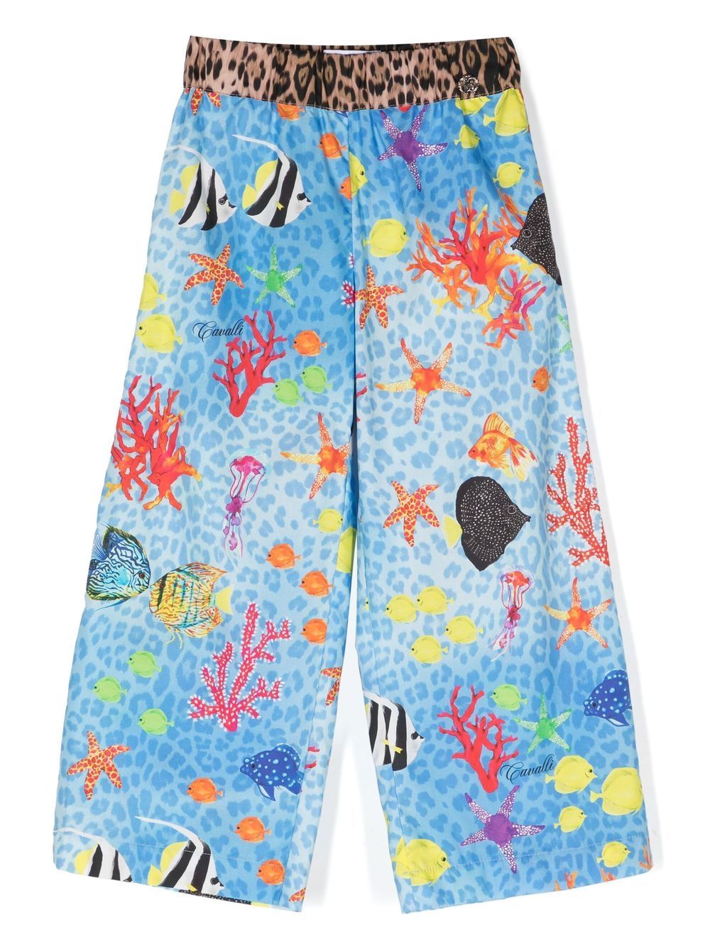 Roberto Cavalli Junior 大面积海洋生物印花长裤 - 蓝色