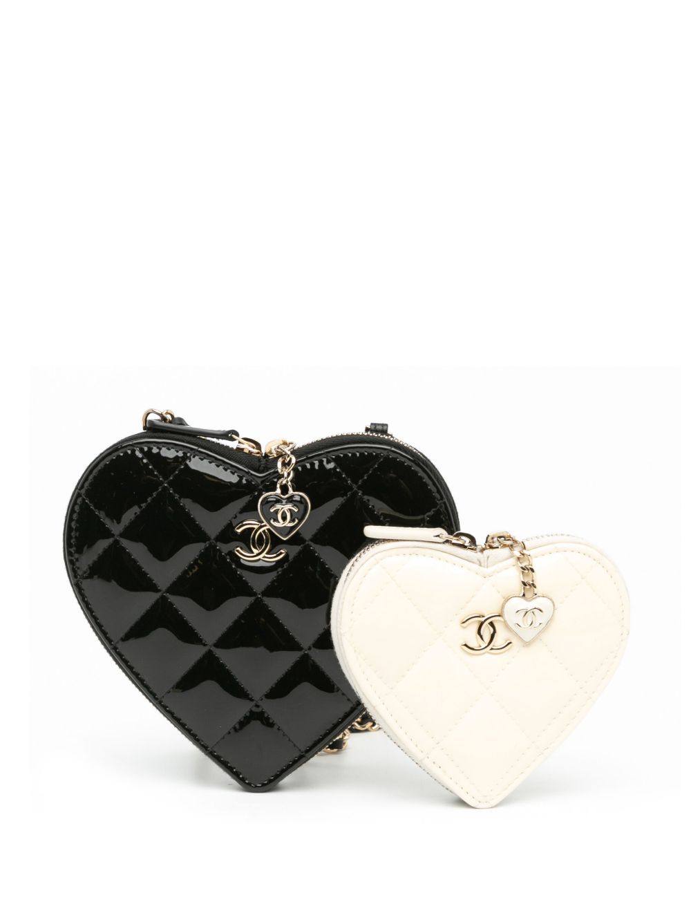 CHANEL Pre-Owned CC Heart 绗缝亮面小牛皮斜挎搭链手拿包（2021-2024年典藏款） - 白色