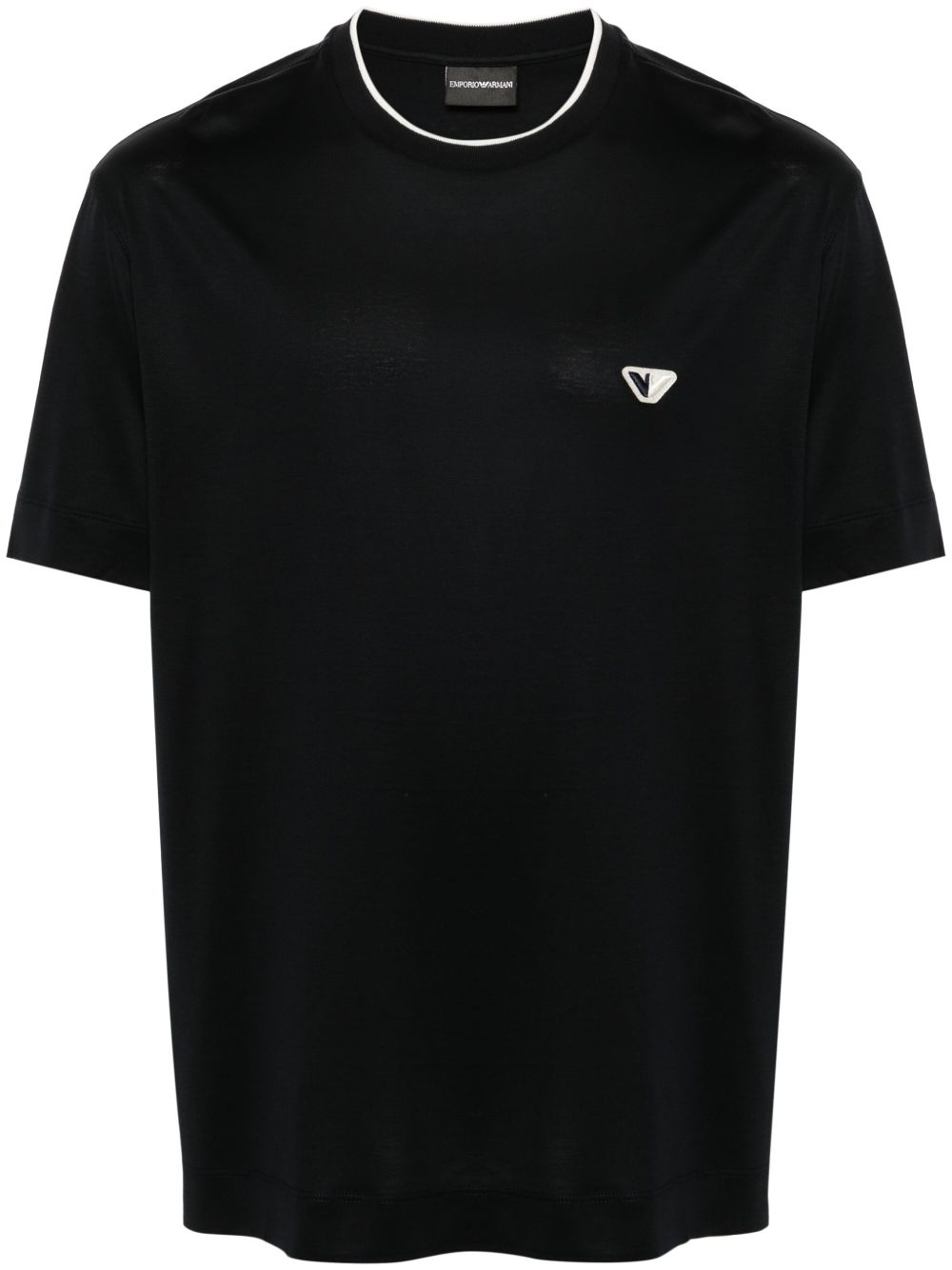 Emporio Armani logo刺绣平纹针织T恤 - 蓝色