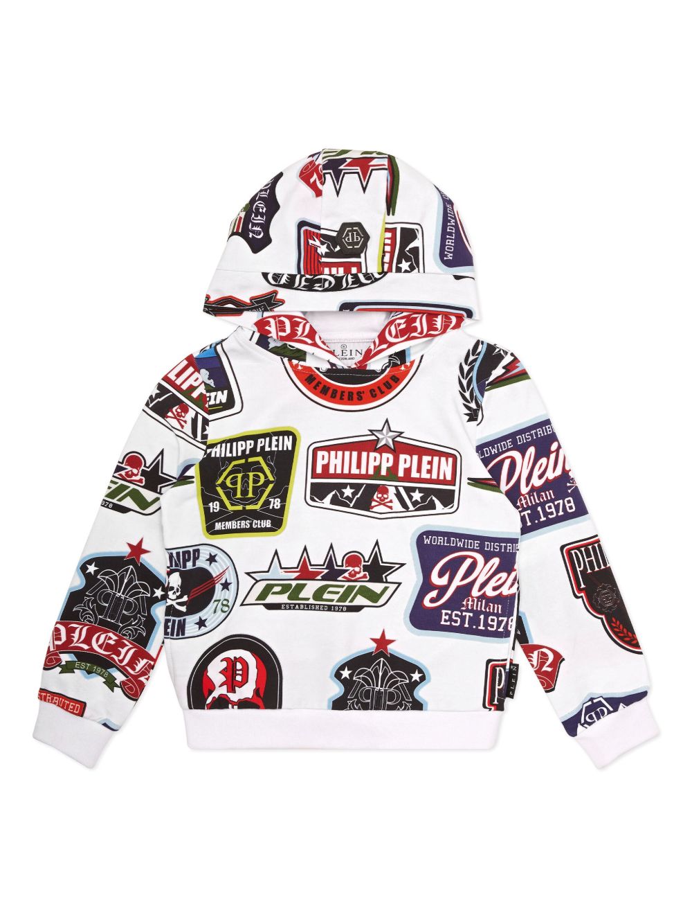 Philipp Plein Junior logo印花连帽衫 - 白色