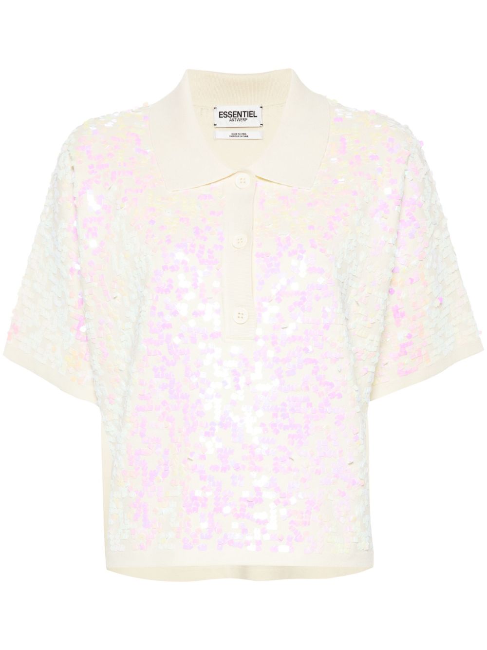 Essentiel Antwerp 亮片缀饰polo领上衣 - 白色