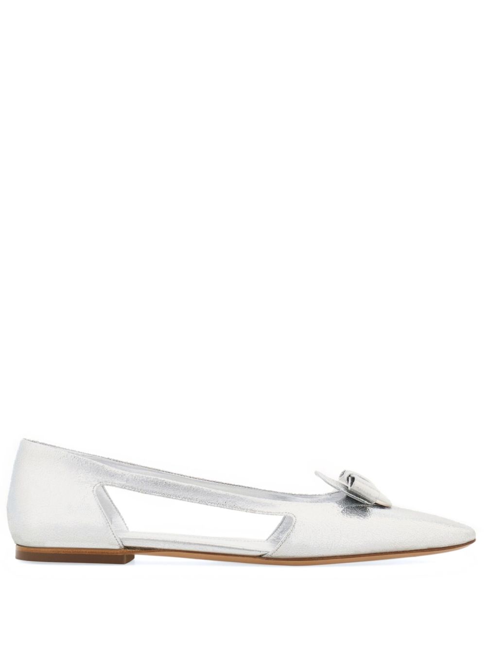 Ferragamo Drop Bow 皮质芭蕾平底鞋 - 银色