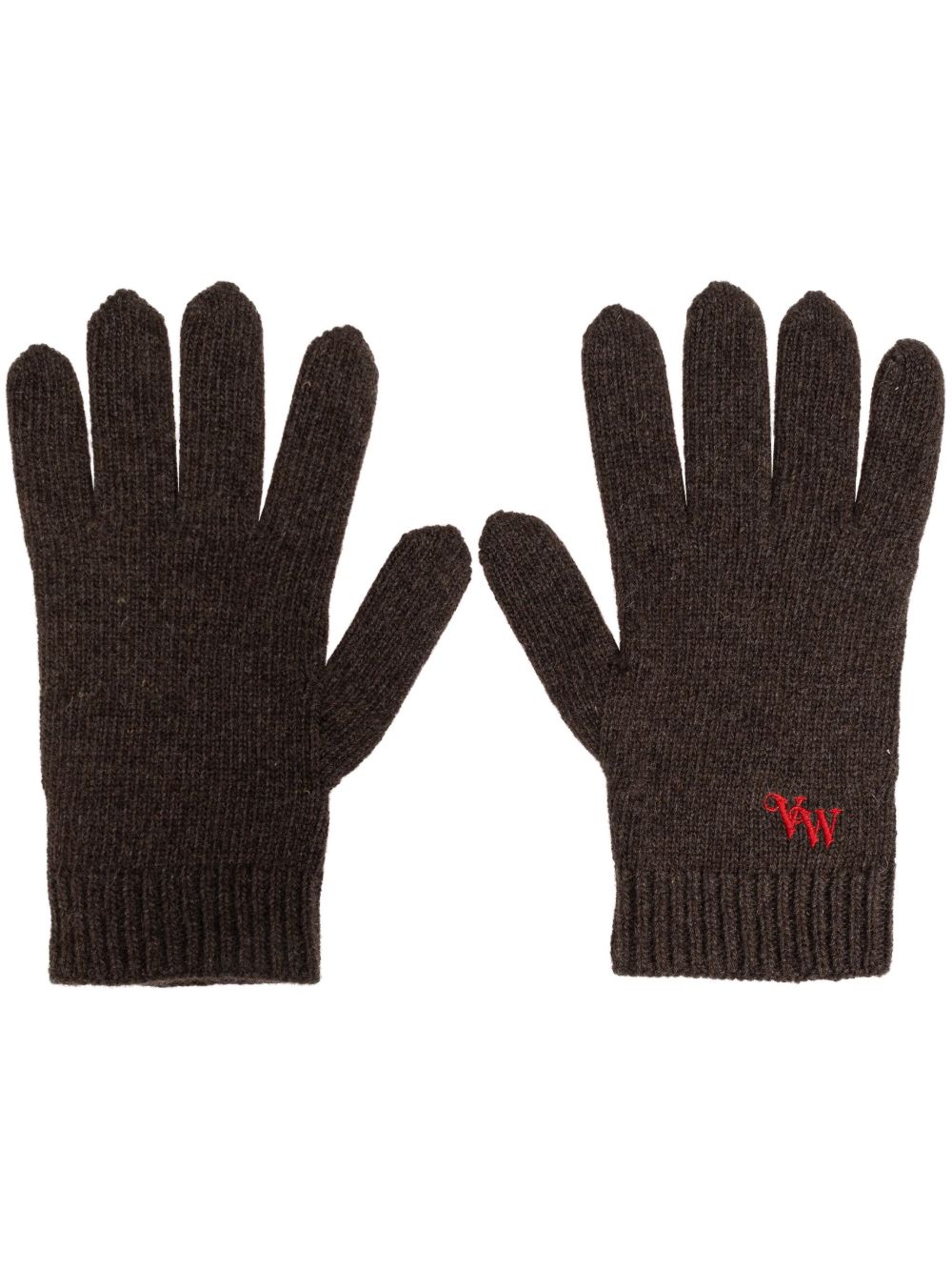 Vivienne Westwood logo刺绣羊绒手套 - 褐色