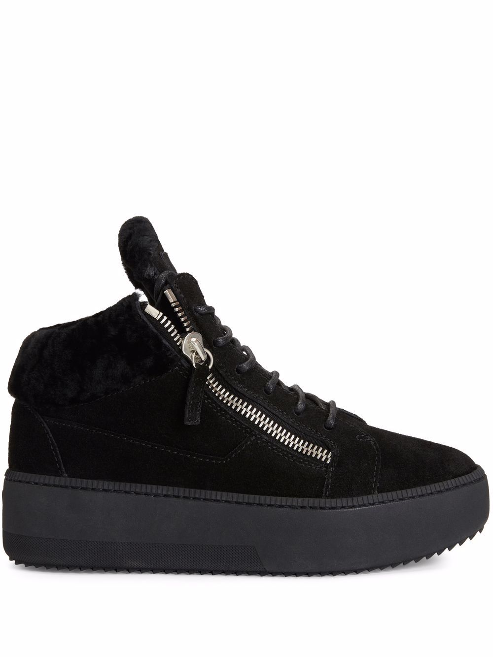 Giuseppe Zanotti Kriss 皮毛一体衬里板鞋 - 黑色