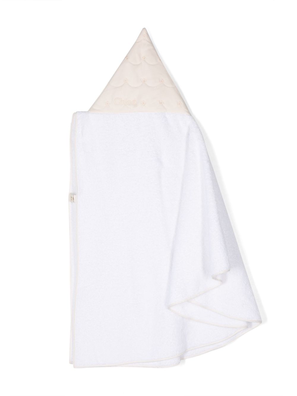 Chloé Kids logo刺绣连帽浴巾 - 白色