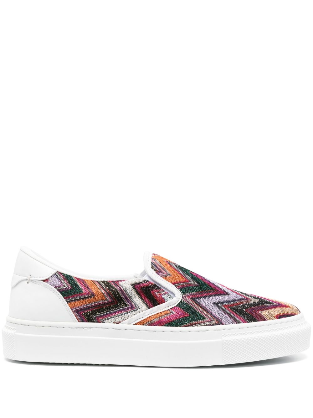 Missoni Z字形图案金银丝细节运动鞋 - 白色