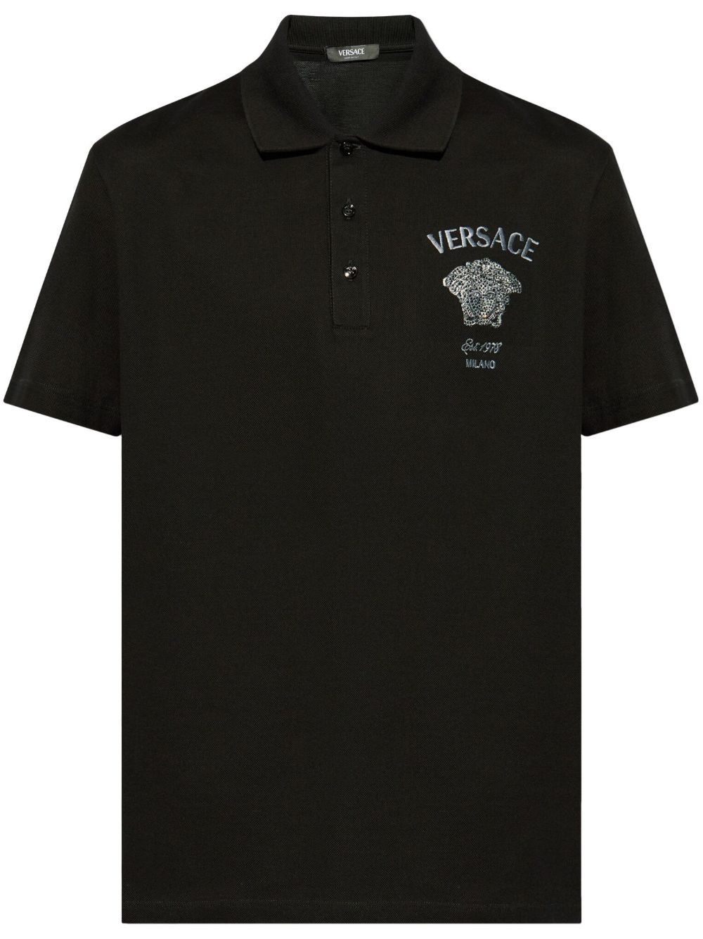Versace Medusa Head 刺绣棉polo衫 - 黑色