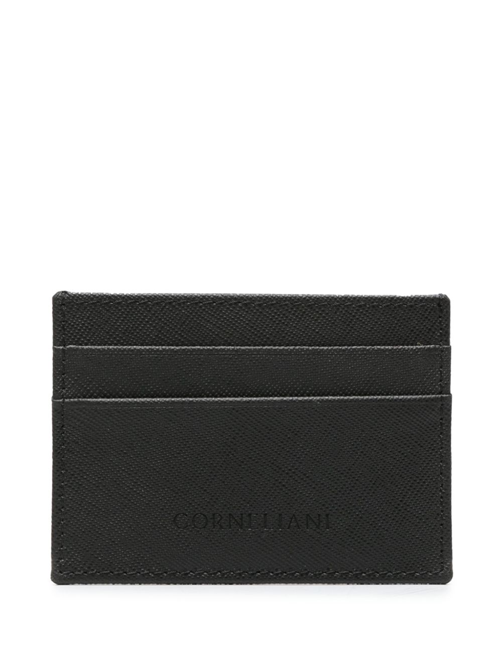 Corneliani logo凹面压花皮质卡夹 - 黑色