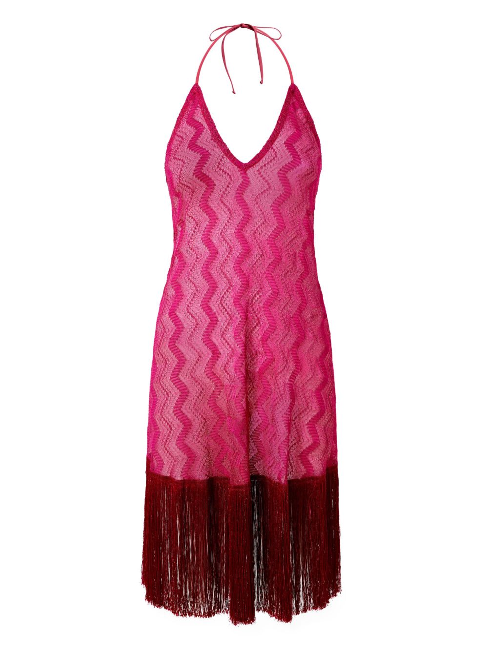 Missoni Z字形图案流苏边中长连衣裙 - 粉色