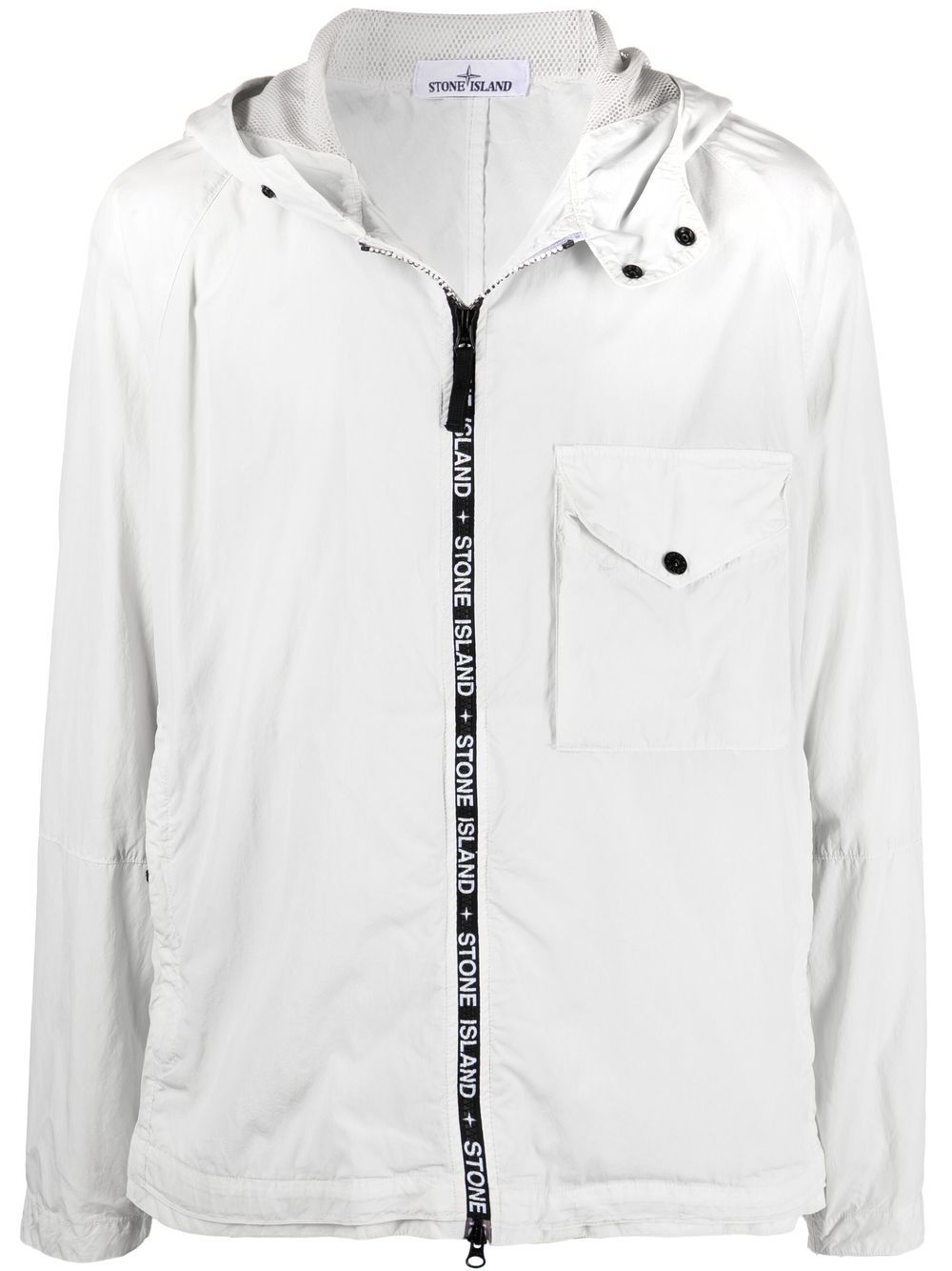 Stone Island logo边饰拉链连帽夹克 - 灰色