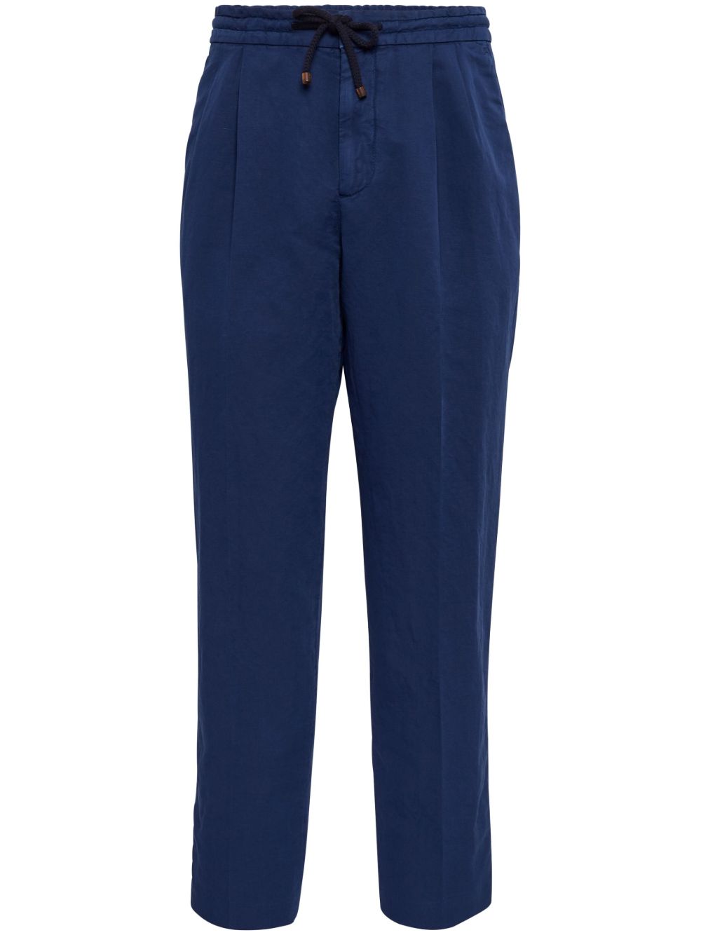 Brunello Cucinelli 褶饰亚麻棉长裤 - 蓝色