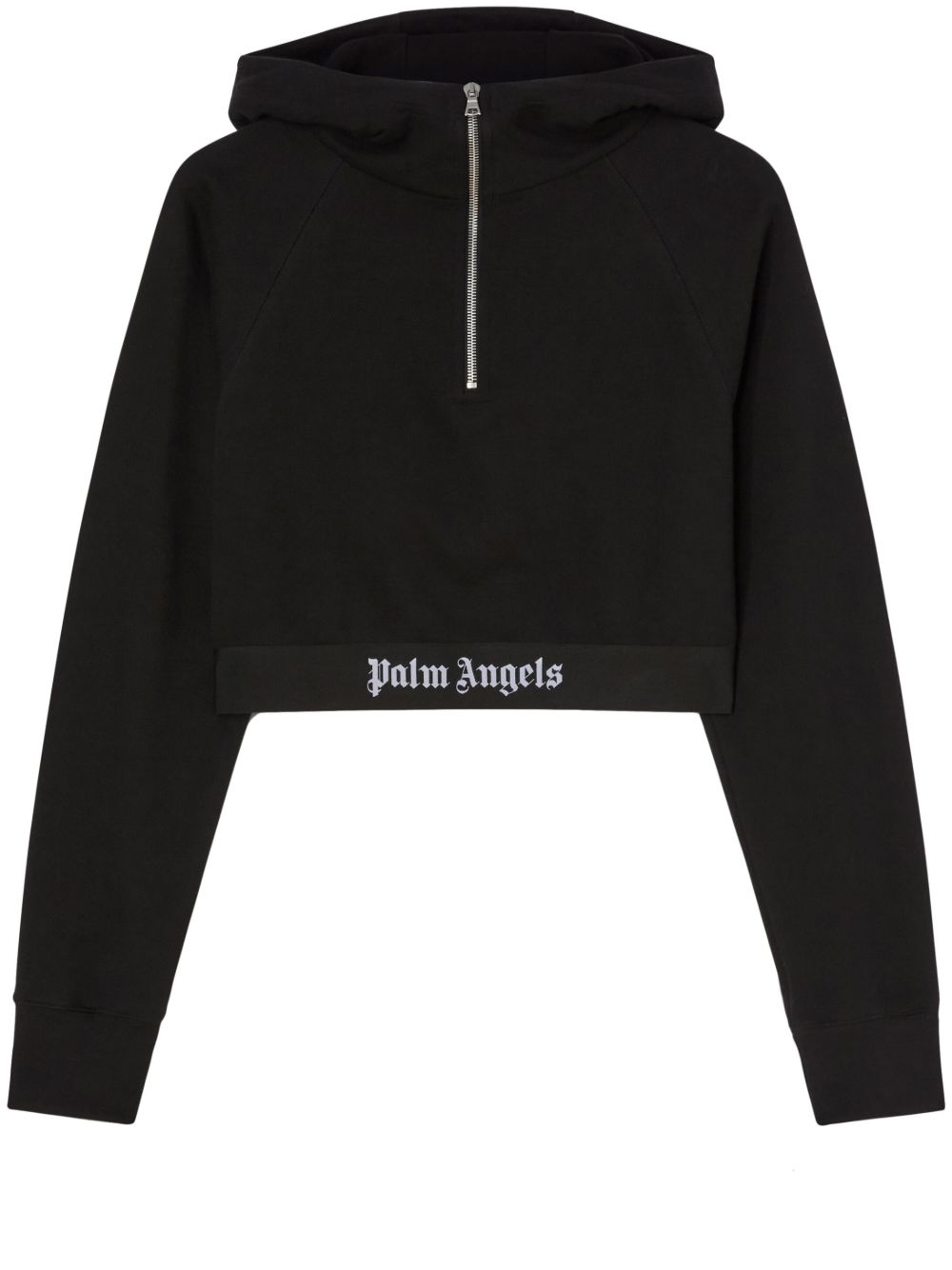 Palm Angels logo织带棉短款卫衣 - 黑色