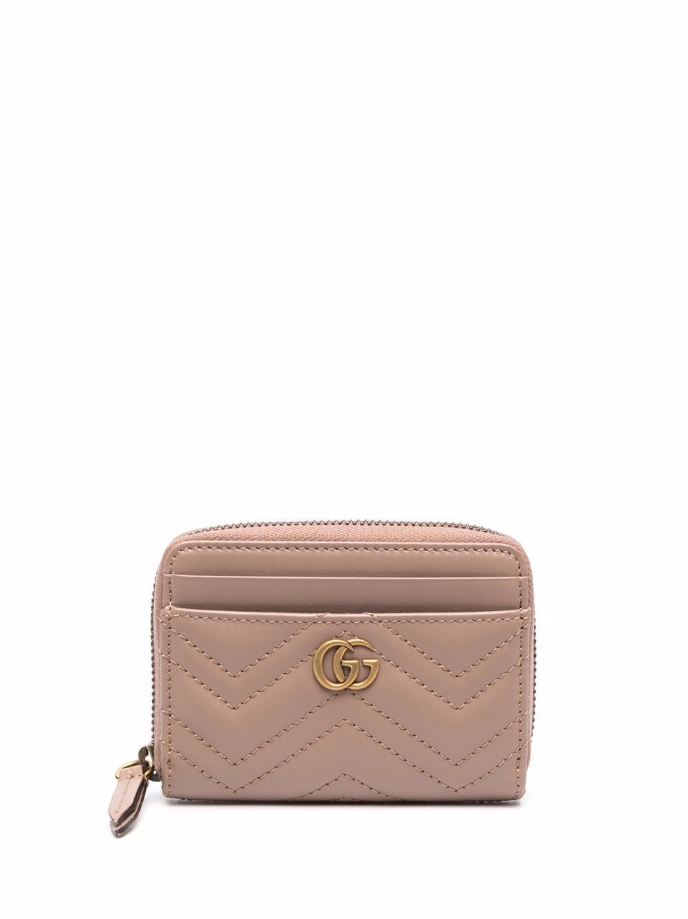 Gucci GG Marmont 马特拉塞凸纹拉链卡夹 - 中性色