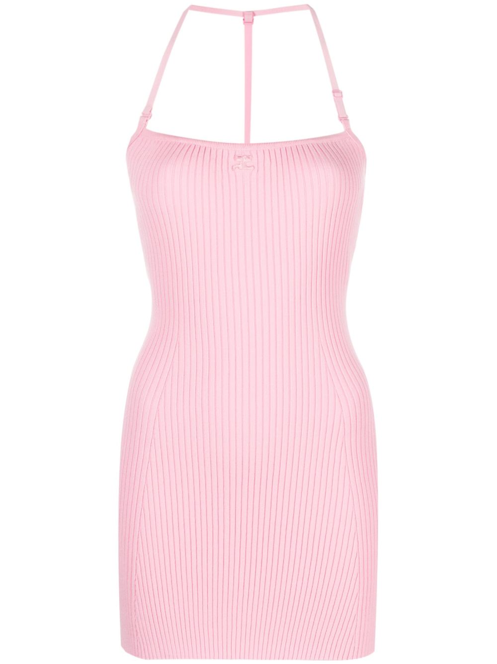 Courrèges logo刺绣挂脖迷你连衣裙 - 粉色