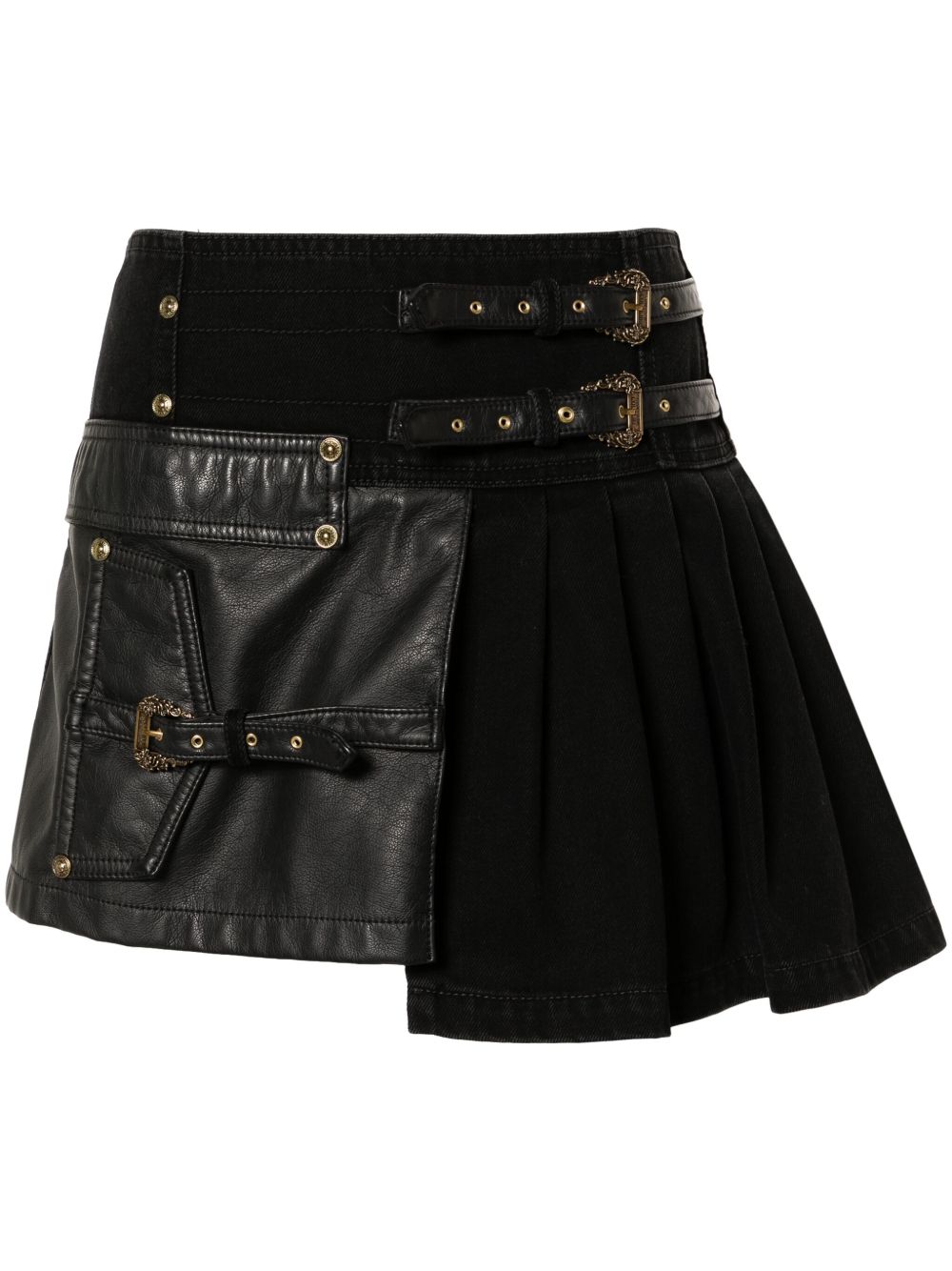 Versace Jeans Couture 装饰性扣环细节迷你半身裙 - 黑色
