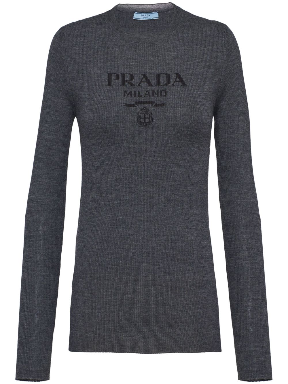 Prada logo嵌花羊毛毛衣 - 灰色