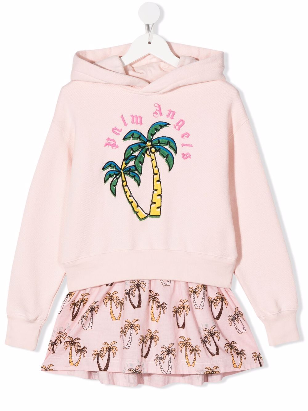 Palm Angels Kids 棕榈树刺绣连帽连衣裙 - 粉色