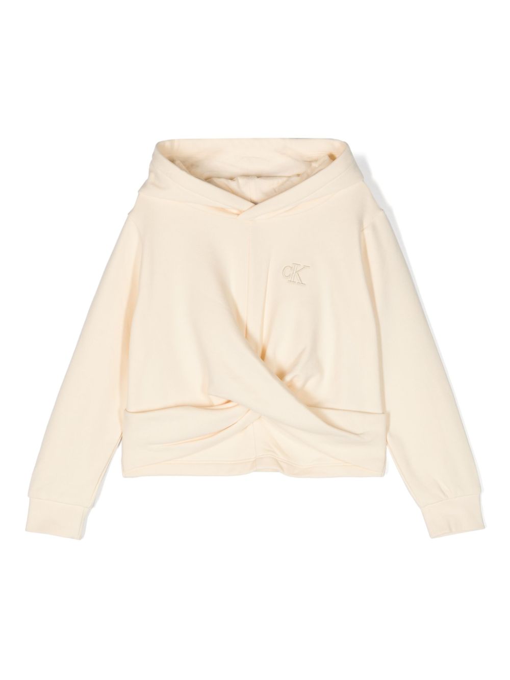 Calvin Klein Kids 旋褶细节长袖连帽衫 - 黄色