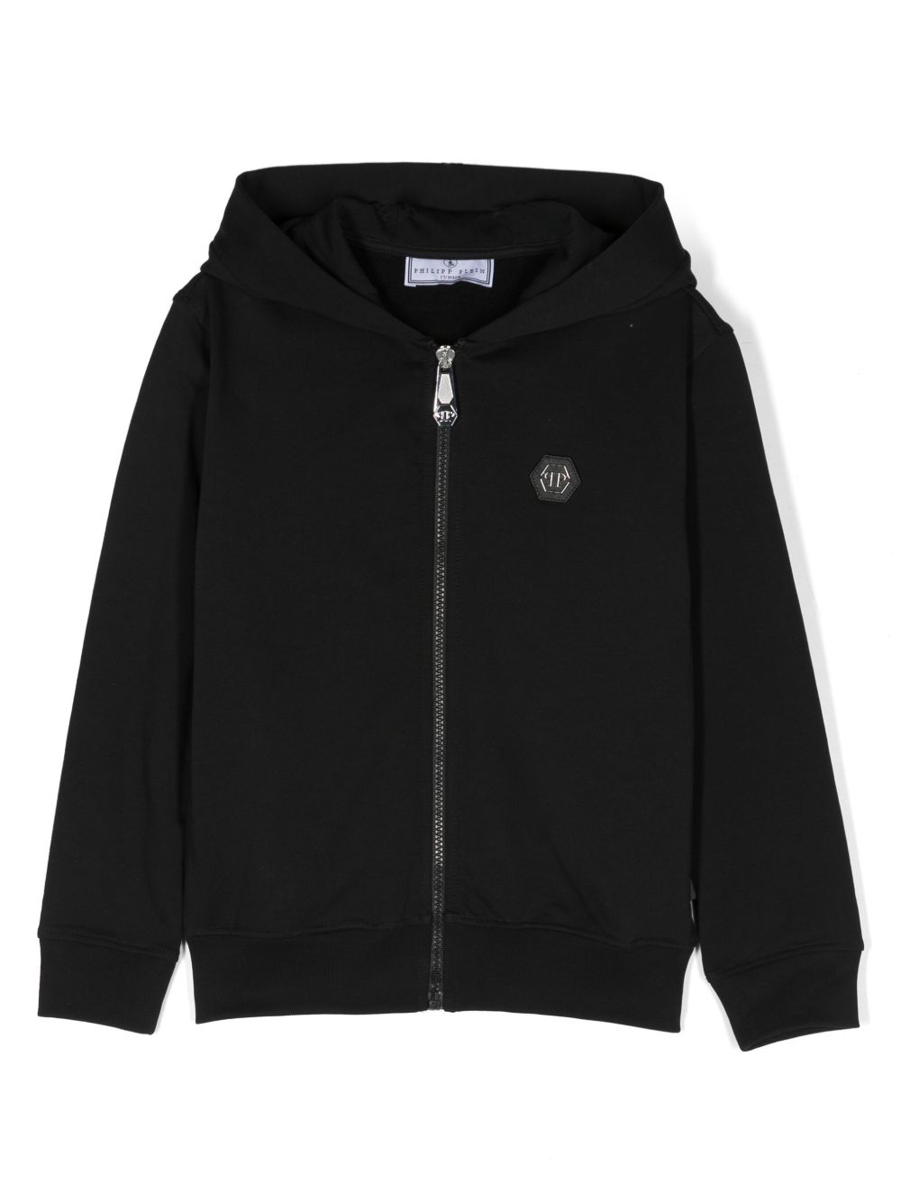 Philipp Plein Junior 标贴拉链连帽衫 - 黑色