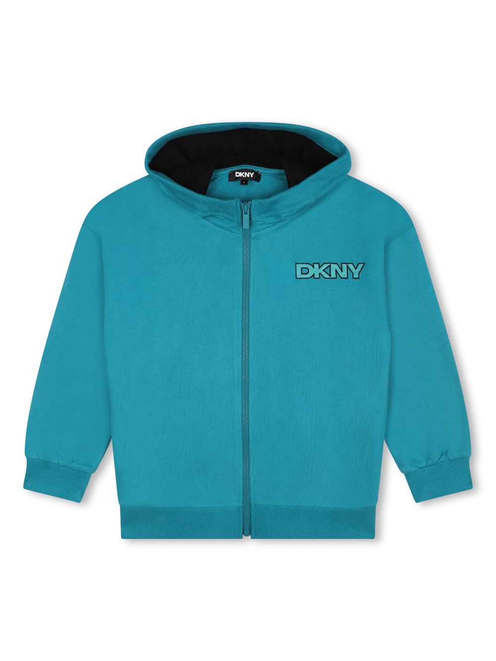 Dkny Kids logo刺绣棉连帽夹克 - 蓝色