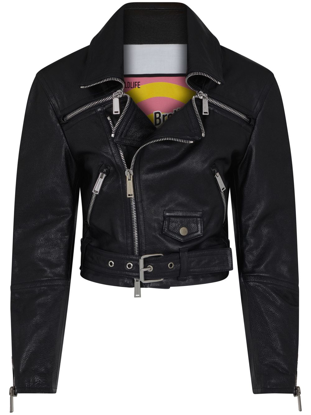 DSQUARED2 皮质短款机车夹克 - 黑色